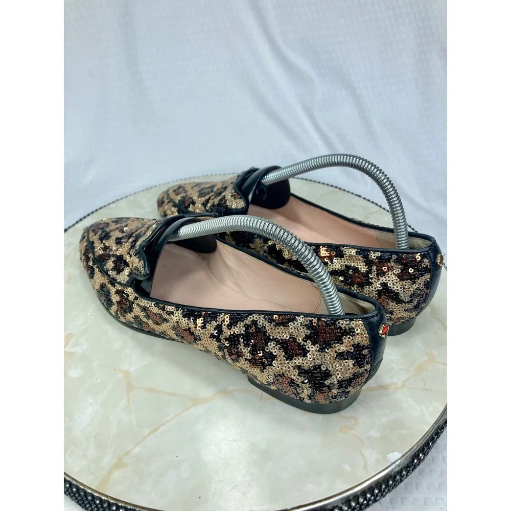 Kate Spade Sequin Leopard Print Loafers Womens 9.5 Gold Black Evening Party Flat